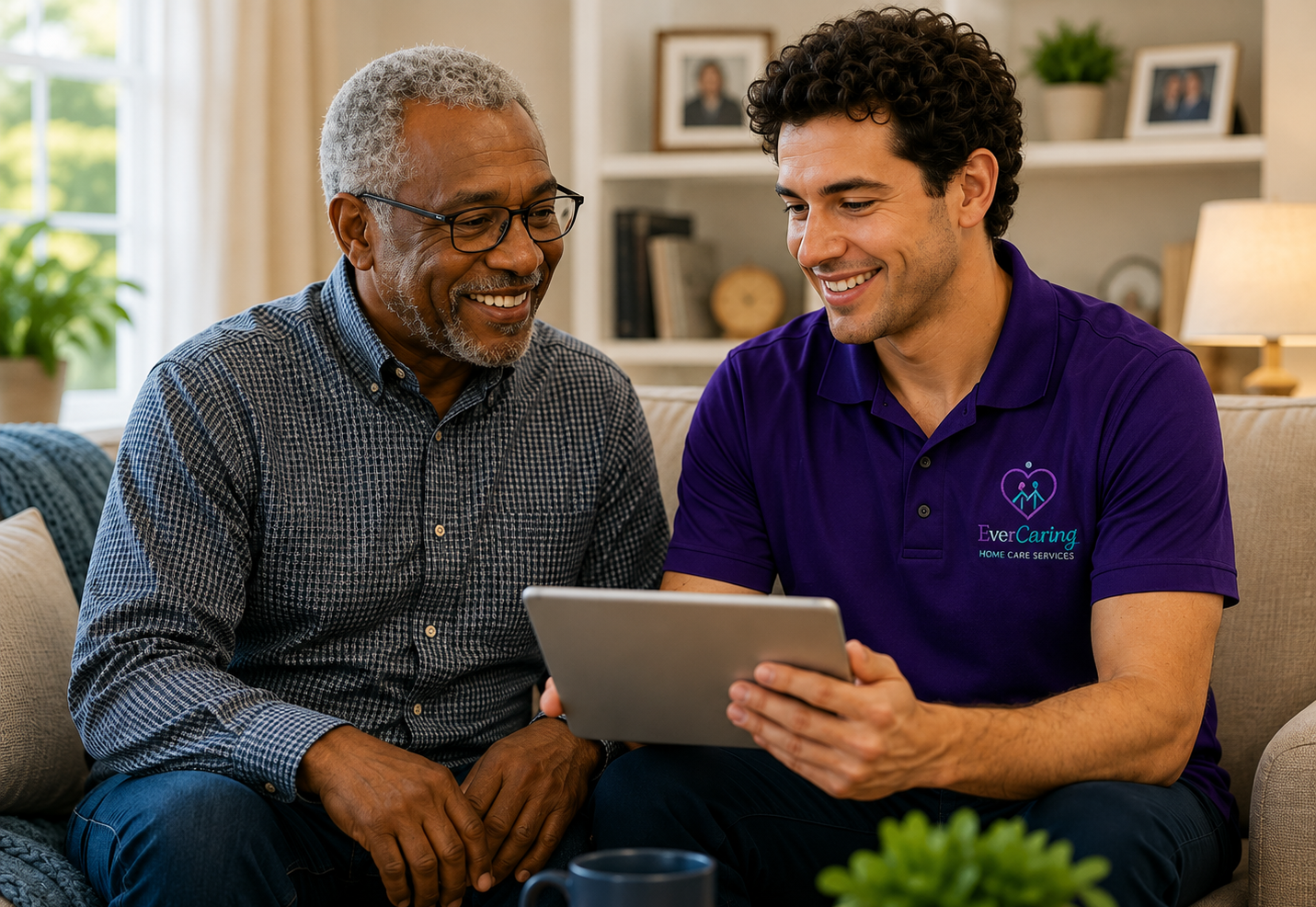 Home care worker supporting a senior
