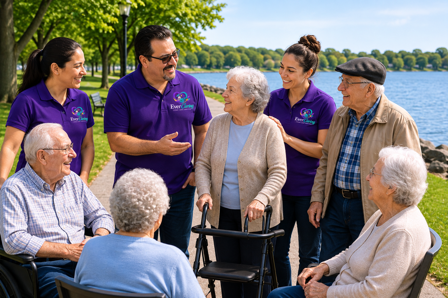 Seniors enjoying time outdoors with home care support